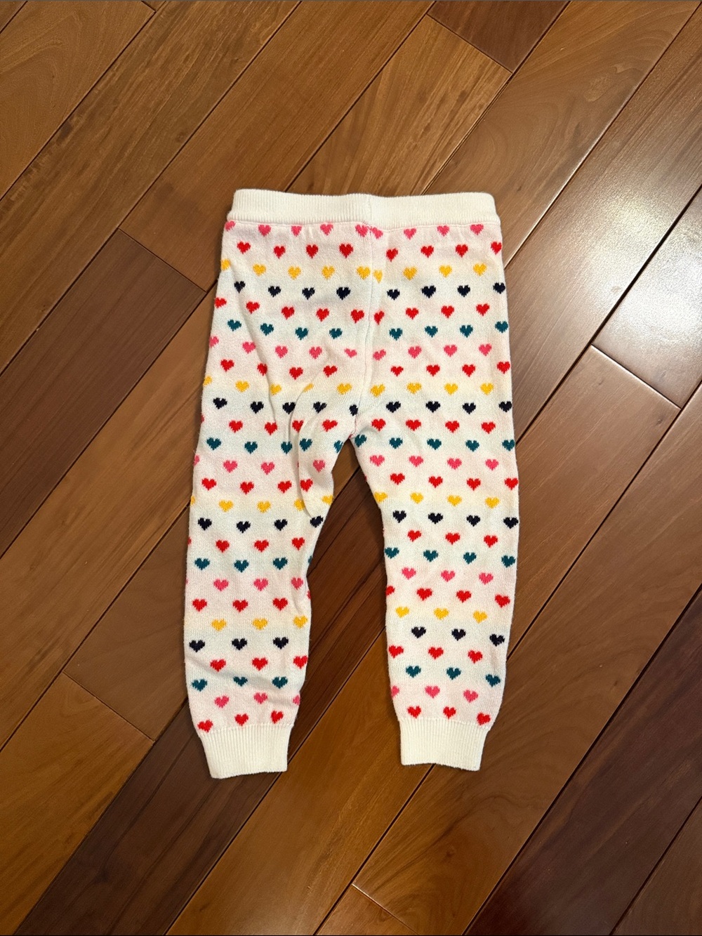 Janie and Jack Cream Leggings with Multicolored Heart Pattern - Picture 2 of 2
